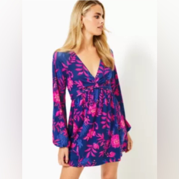 💕 LILLY PULITZER Loralei Skirted Romper Blue Med Never Ending Summer - Picture 2 of 7